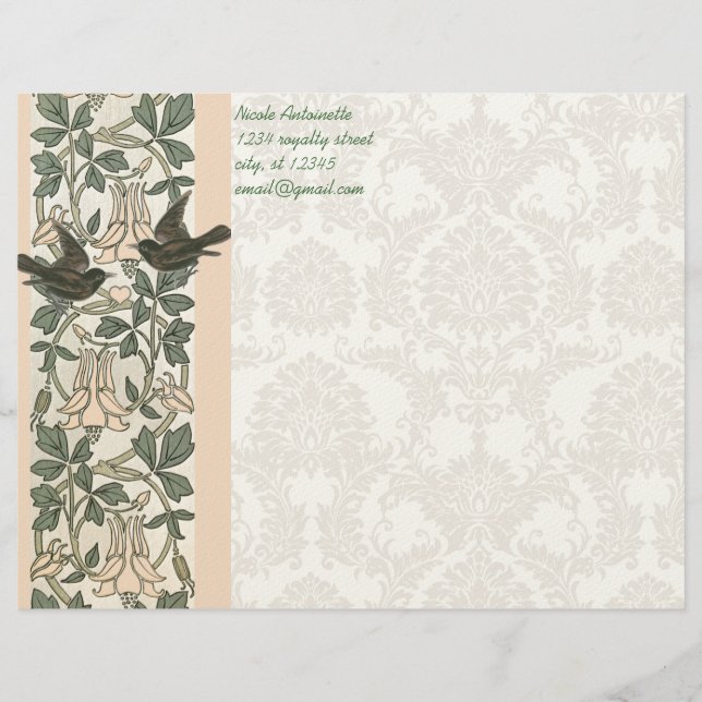 Vintage Love Birds Stationery Letterhead Template (Front)