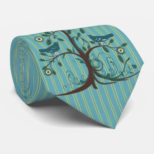 Vintage Love Birds Swirl Tree Stripe Wedding Tie