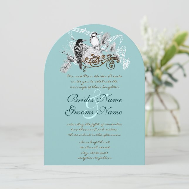 Vintage Love Birds Wedding Invitation (Standing Front)