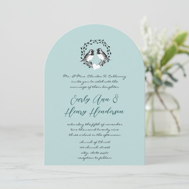 Vintage Love Birds Wedding Invitation (Standing Front)