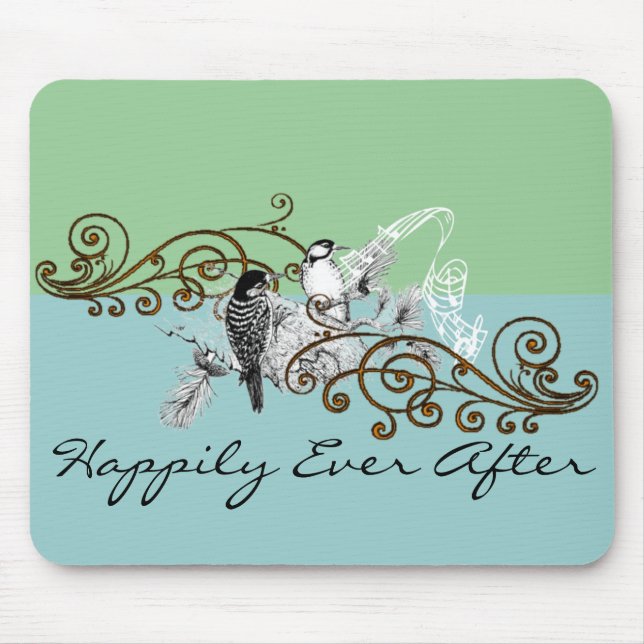 Vintage Love Birds Wedding Invitation Mouse Pad (Front)