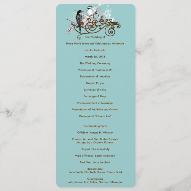 Vintage Love Birds Wedding Program Programme (Front)