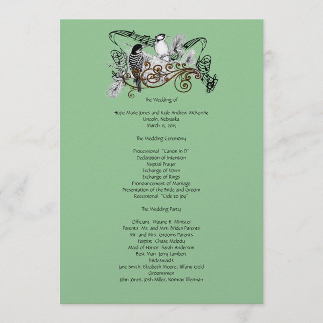 Vintage Love Birds Wedding Program Programme (Front)