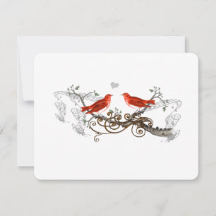 Vintage Love Birds White Flowers Branch Wedding RSVP Card