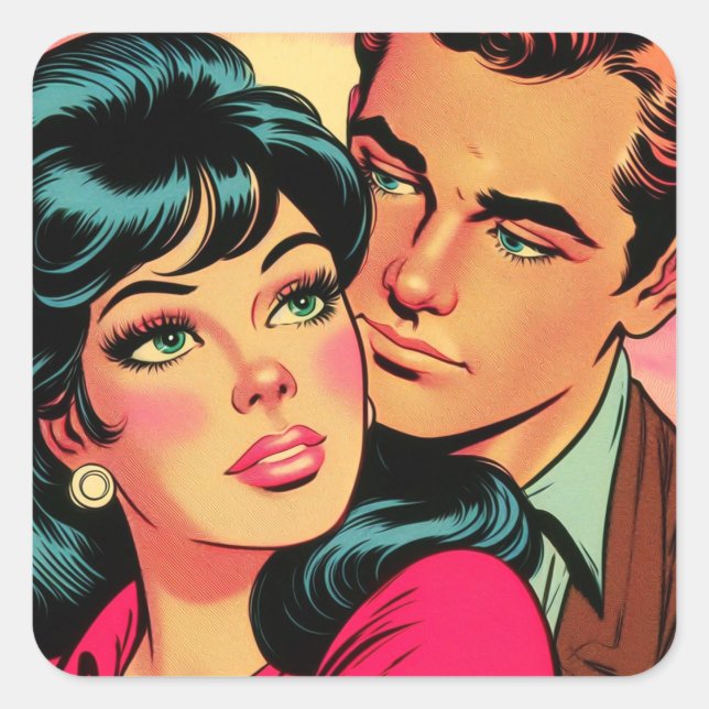 Vintage Love Couple Comics Square Sticker (Front)