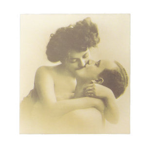 Vintage love couple kissing sepia illustration notepad