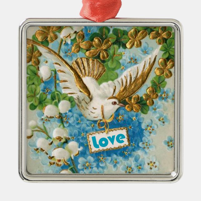 Vintage Love dove blue white flowers ornament (Front)