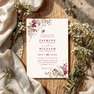 Vintage Love Doves Elegant QR Code Wedding Invitation