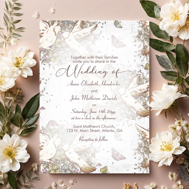 Vintage Love Doves Garden Wedding Invitation (Creator Uploaded)