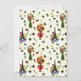 Vintage Love Floral Paris Eiffel Tower Butterfly Holiday Card