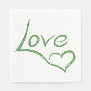 Vintage Love Green Heart Party Wedding Typography Napkin