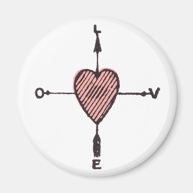 Vintage Love Heart Compass Magnet (Front)