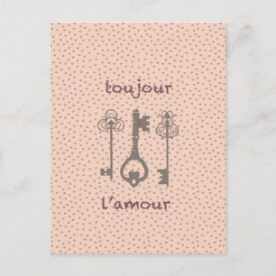 Vintage Love Hearts & French Keys Postcard