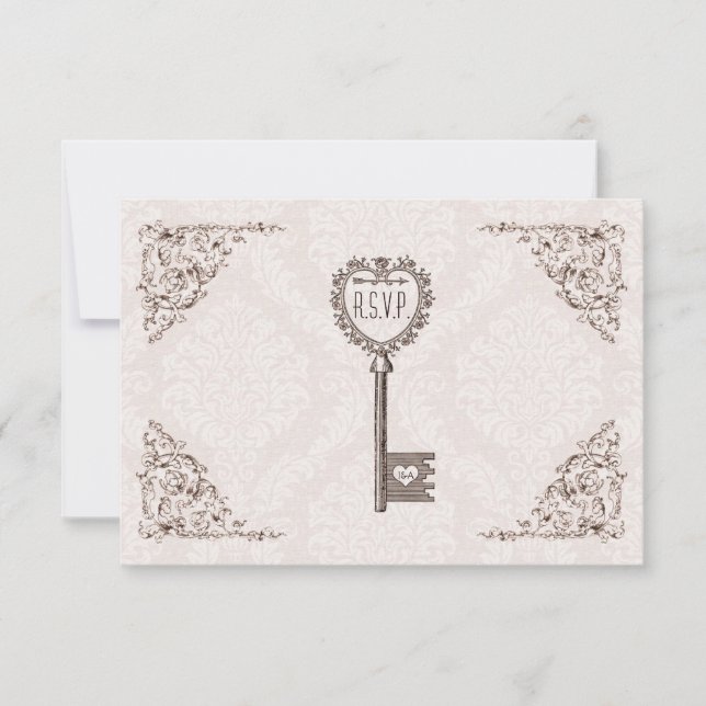 Vintage Love Key Wedding RSVP (Front)
