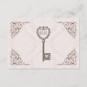 Vintage Love Key Wedding RSVP Card