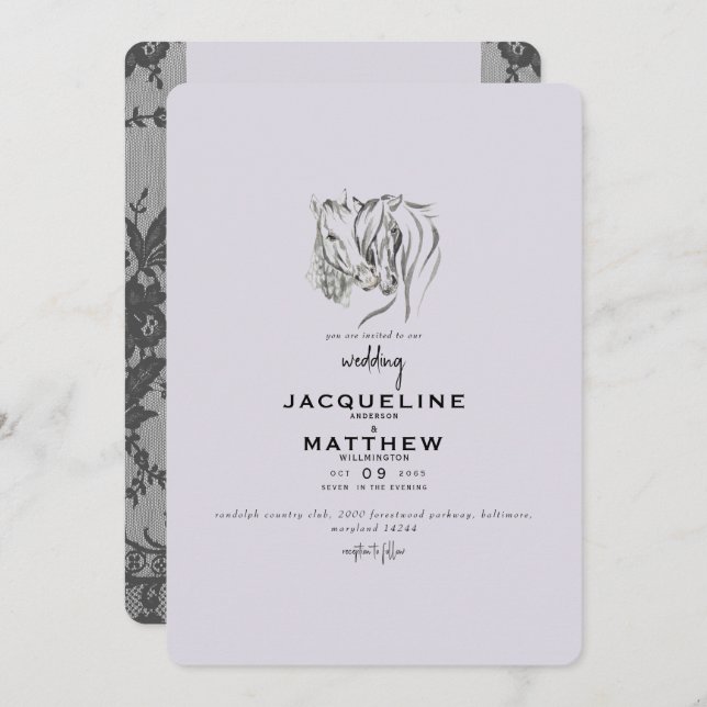 Vintage Love & Lace Lavender Wedding Invitation (Front/Back)