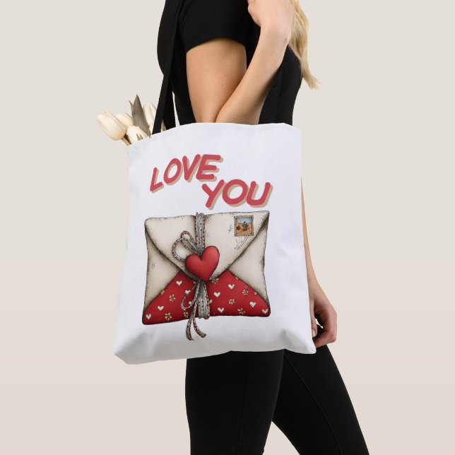 Vintage Love Letter Valentine Heart Tote Bag (Close Up)