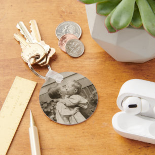 Vintage Love Photo of Children Kissing in a Garden Key Ring