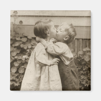 Vintage Love Photo of Children Kissing in a Garden Magnet