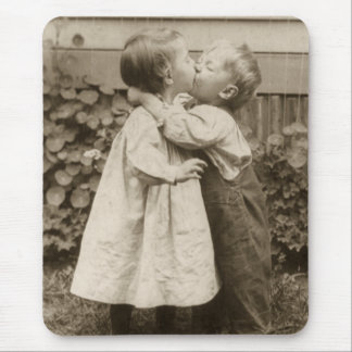 Vintage Love Photo of Children Kissing in a Garden Mouse Pad