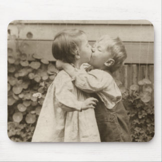 Vintage Love Photo of Children Kissing in a Garden Mouse Pad