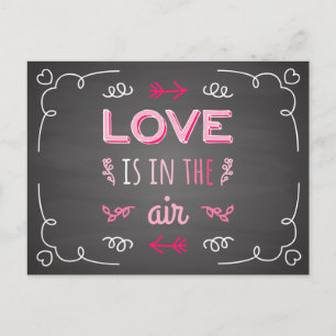 Vintage Love Pink & Black Chalkboard Wedding Postcard