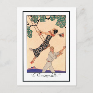 Vintage Love Romance, Escarpolette Swing Barbier Postcard