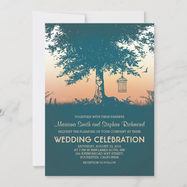 Vintage Love Tree Rustic Wedding Invites (Front)