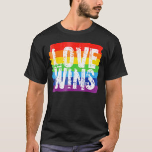Vintage Love Win Rainbow Peace Sign Pride Lesbian T-Shirt