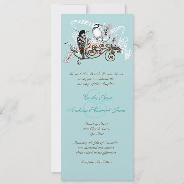 Vintage Love Woodpecker Birds Wedding Invitation (Front)