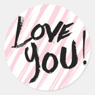 Vintage Love You Pink & White Stripes Classic Round Sticker