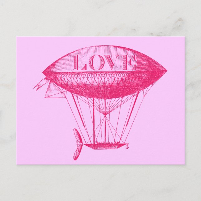 Vintage Love Zeppelin Pink Postcard (Front)