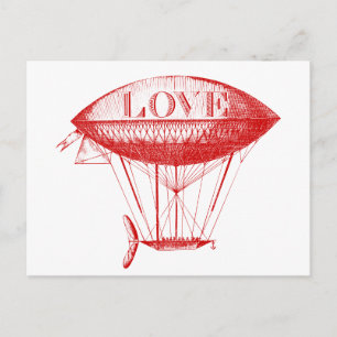 Vintage Love Zeppelin Red Postcard