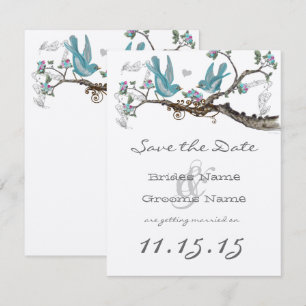Vintage Lovebird Aqua Blue & Pink Save the Date Invitation