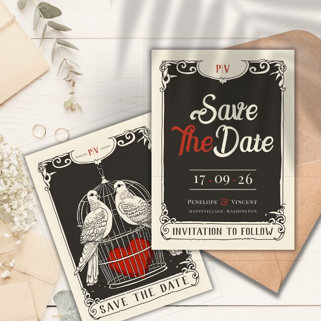 Vintage Lovebirds' Nest Save the Date Invitation (Creator Uploaded)