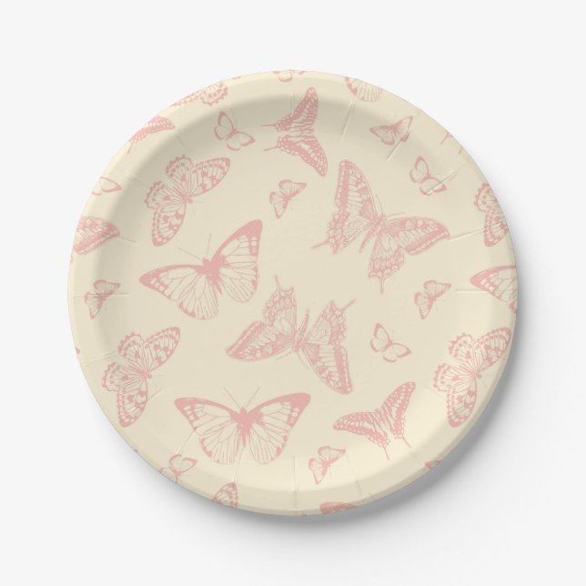 Vintage Lovely Pink Butterfly Paper Plate (Front)