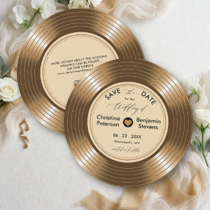 Vintage LP Vinyl Gold Record Musician Wedding Save The Date