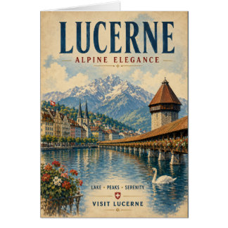 Vintage Lucerne Travel Poster with Alpine Peaks an