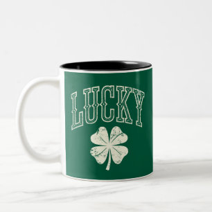 Vintage Lucky Clover St Patrick's Day  Two-Tone Coffee Mug