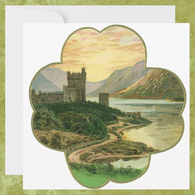 Vintage Lucky Gold Shamrock with an Irish Castle (Creator Uploaded)
