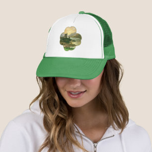 Vintage Lucky Gold Shamrock with an Irish Castle Trucker Hat