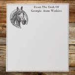 Vintage Lucky Horse Notepad<br><div class="desc">Lovely vintage antique drawing of a horse framed by a horse shoe.  Perfect memo notepad for the ranch,  farm,  horse staples,  tack and feed store,  equine lover and horse whisper. Change the background colour to your own favourite colour.</div>