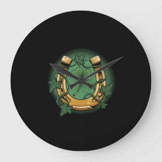Vintage Lucky Horseshoe & Ivy Leaves Wall Clock