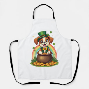 Vintage Lucky Leprechaun Puppy Rainbow Pot of Gold Apron