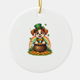 Vintage Lucky Leprechaun Puppy Rainbow Pot of Gold Ceramic Tree Decoration