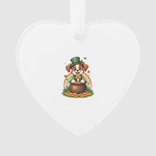 Vintage Lucky Leprechaun Puppy Rainbow Pot of Gold Ornament