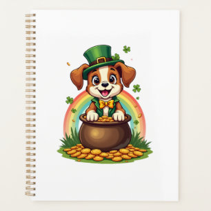 Vintage Lucky Leprechaun Puppy Rainbow Pot of Gold Planner