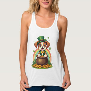 Vintage Lucky Leprechaun Puppy Rainbow Pot of Gold Singlet