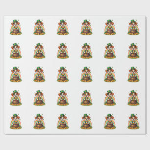 Vintage Lucky Leprechaun Puppy Rainbow Pot of Gold Wrapping Paper