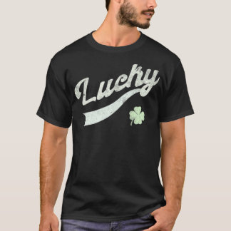 Vintage LUCKY St Patrick's Good Luck Shamrock Iris T-Shirt
